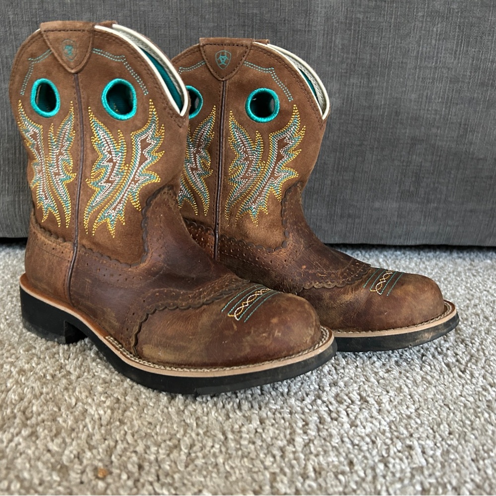 Ariat Brown and Teal Western Ankle Boots